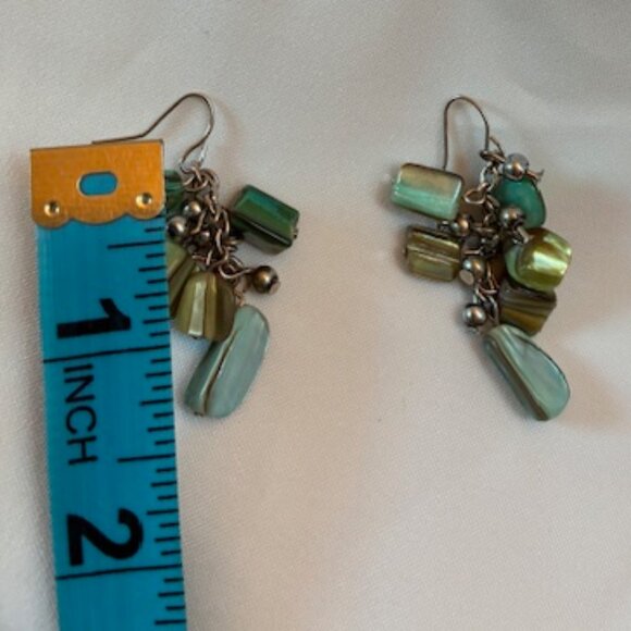 Earrings - dangling with clusters of green and turquoise beads. - Picture 4 of 4